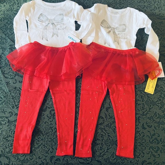 NWT carters tutu TWINS sisters Christmas 2 outfits